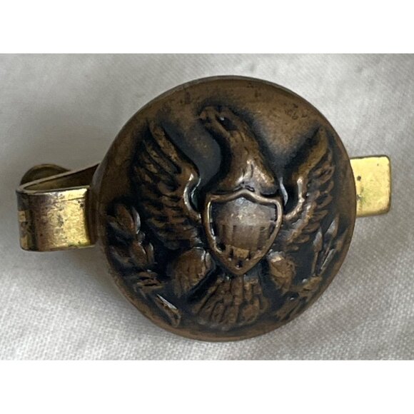 Eagle Waterbury Button Tie Bar Collar Clip Pin Raised Relief Vintage Militaria - Picture 1 of 7